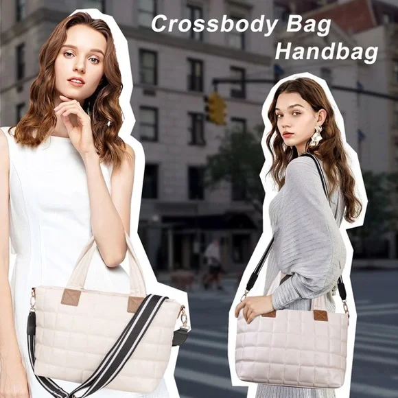 Women’s zipper handbag Elegant Cream Quilted Tote Bag - Picture 3 of 6